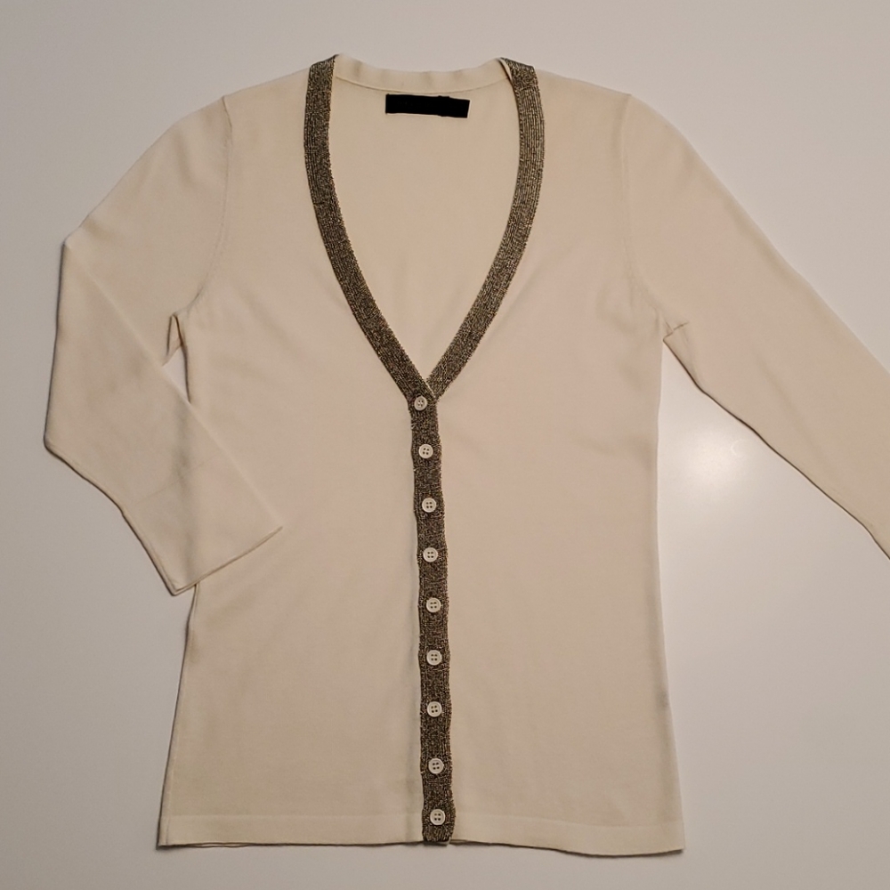 The Limited Cream with Gold 3/4 Sleeve Cardigan XS